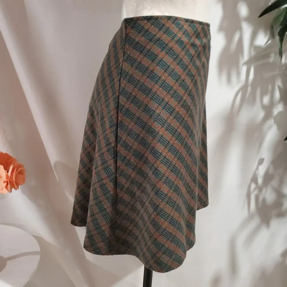 Free People Plaid Pull-On A-Line Mini Skirt Size XL Academia Preppy Ivy School